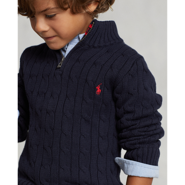 Navy Cable-Knit Cotton Quarter-Zip Sweater Boys 2-7 5