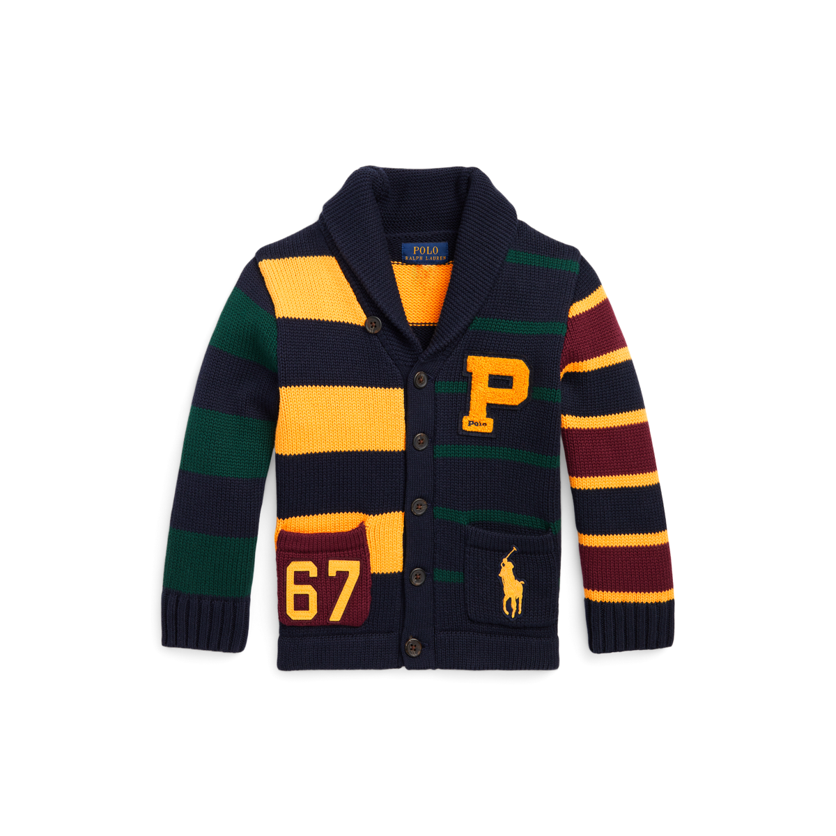 Striped Cotton Letterman Cardigan