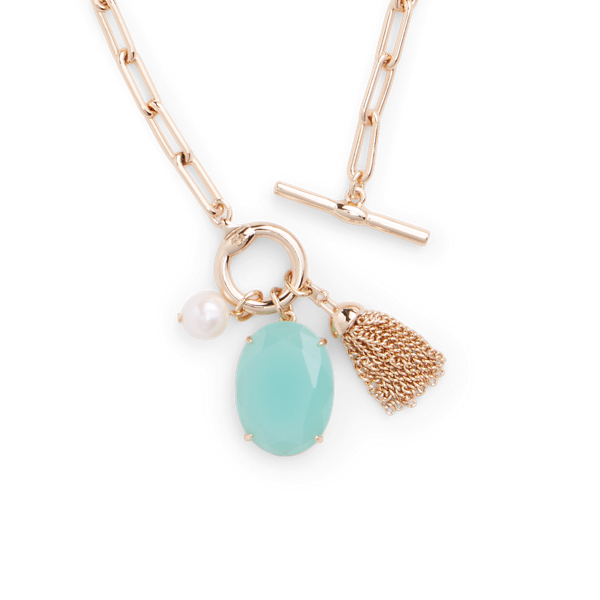 Collier dor&eacute; avec pierres et perles Lauren en Or/Perle blanche 2