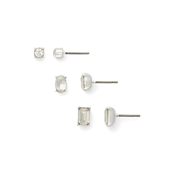 Silver/Crystal Silver-Tone Stone Earring Set Lauren 2