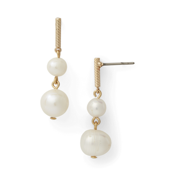 Gold/White Pearl Twisted Bar and Pearl Drop Earrings Lauren 2