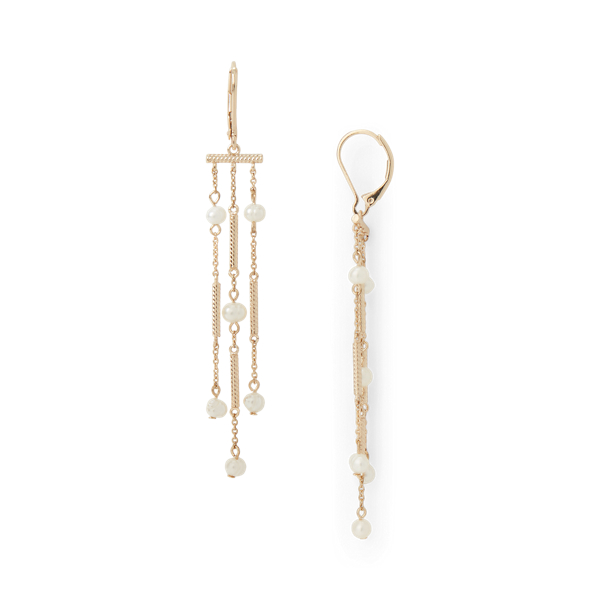 Gold/White Pearl Gold-Tone Pearl Chandelier Earrings Lauren 2