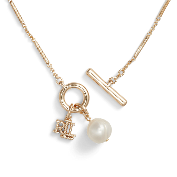 Collier &agrave; pendentif dor&eacute; &agrave; logo et perle Lauren en Or/Perle blanche 2