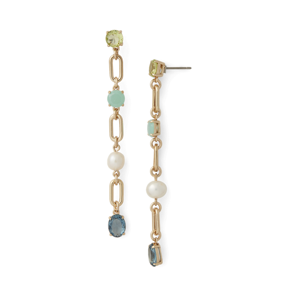 Goldfarbene Perlen- und Stein-Ohrh&auml;nger Lauren in Gold/Wei&szlig;e Perle 2