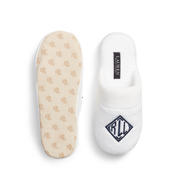 Frotteeslipper mit Logo Lauren in Wei&szlig; 4