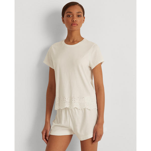 Pyjama boxer brod&eacute; en coton m&eacute;lang&eacute; Lauren en Blanc 4