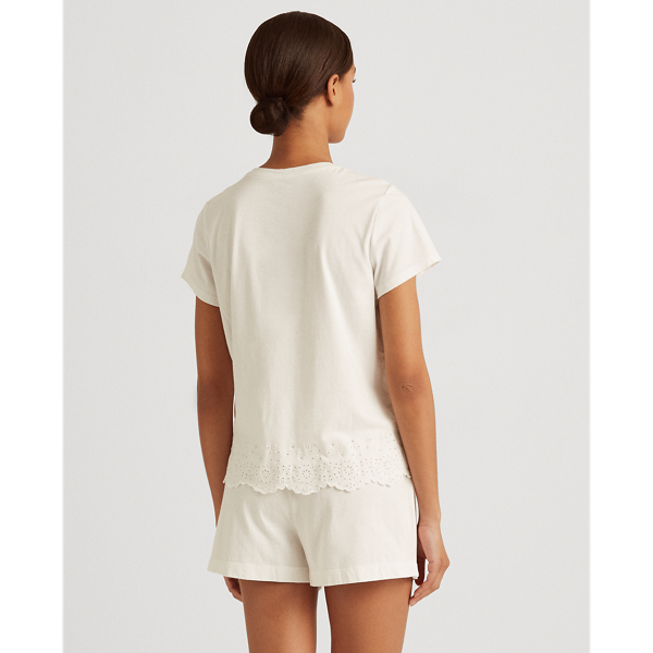 Pyjama boxer brod&eacute; en coton m&eacute;lang&eacute; Lauren en Blanc 5