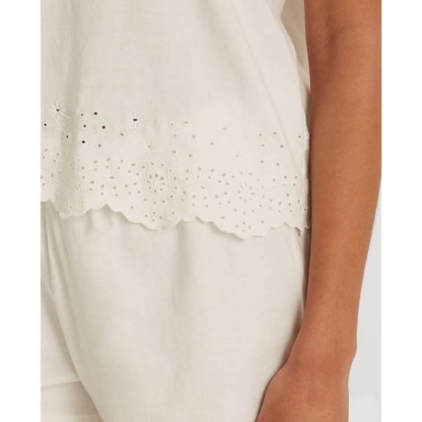 Pyjama boxer brod&eacute; en coton m&eacute;lang&eacute; Lauren en Blanc 6