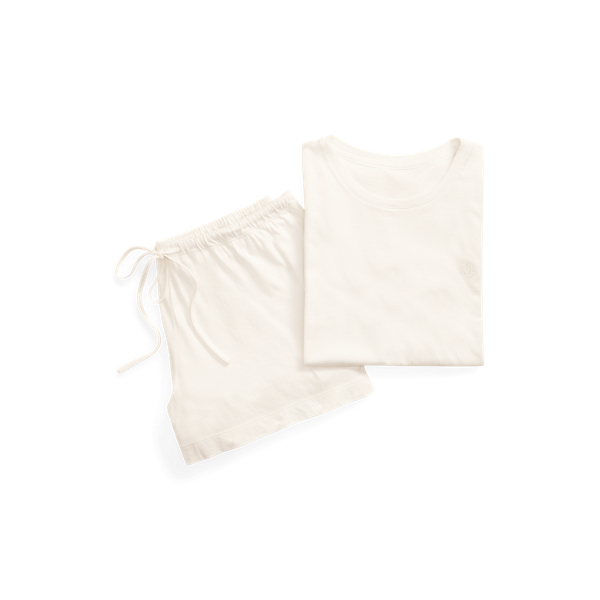 Pyjama boxer brod&eacute; en coton m&eacute;lang&eacute; Lauren en Blanc 2