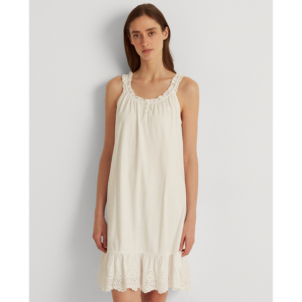 &Auml;rmelloses Nachthemd mit Lochstickerei Lauren in Wei&szlig; 4