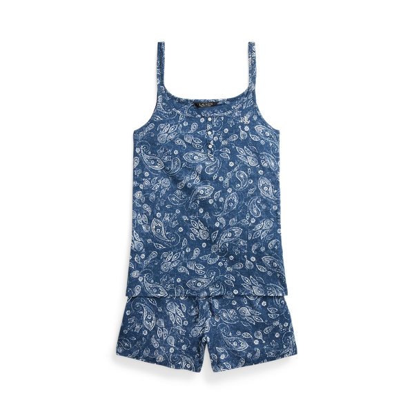 Navy Print Paisley Cotton-Blend Boxer Pyjama Set Lauren 2