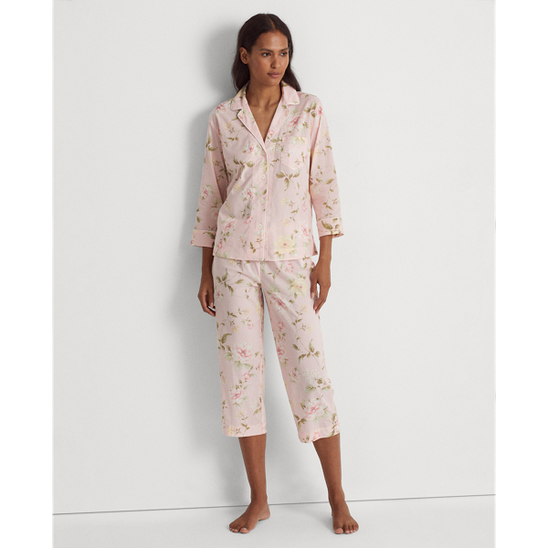 Gebl&uuml;mter Pyjama mit Caprihose Lauren in Pfirsichbl&uuml;ten 4