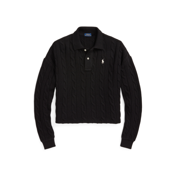 Cropped Cable Wool-Cashmere Polo Shirt Polo Ralph Lauren 1
