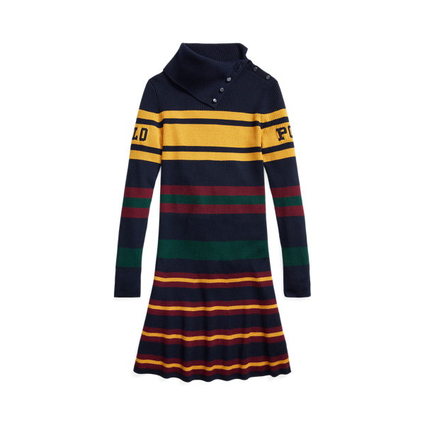 Striped Wool Roll Neck Jumper Dress