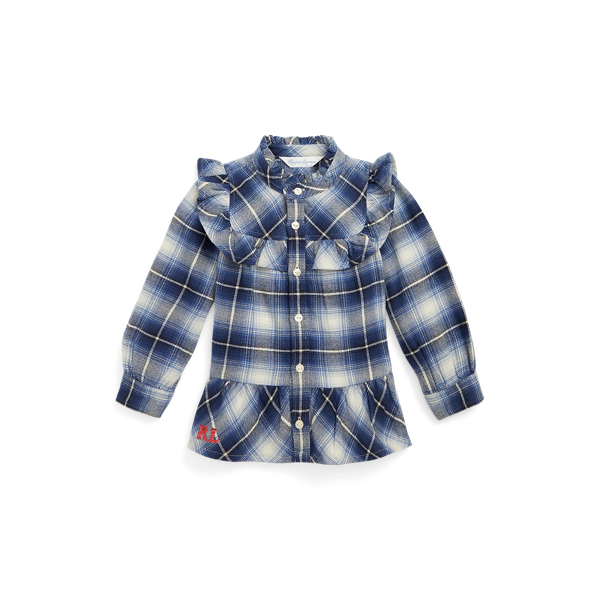 Plaid Ruffled Cotton Peplum Shirt