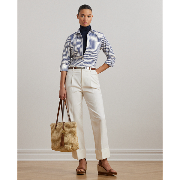 Light Blue Relaxed Fit Cotton Roll-Tab-Sleeve Shirt Lauren 4