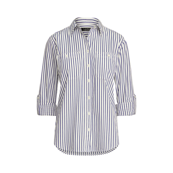 Light Blue Relaxed Fit Cotton Roll-Tab-Sleeve Shirt Lauren 2