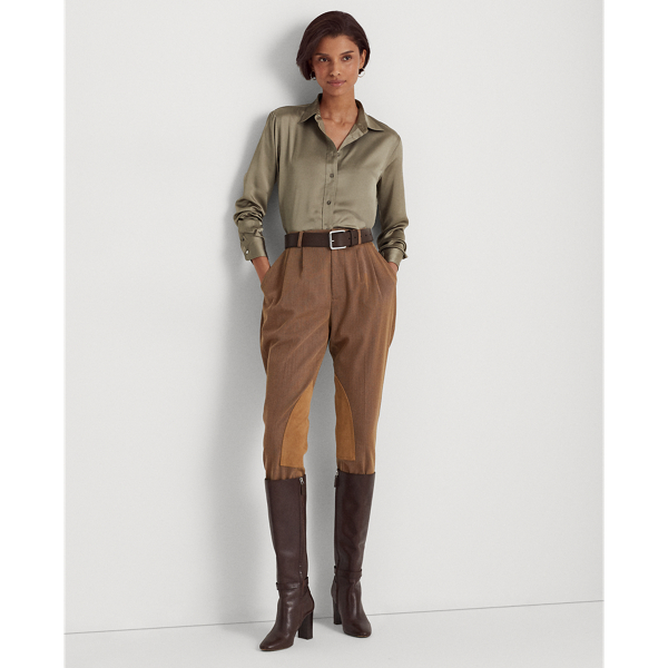 Muted Moss Satin Charmeuse Shirt Lauren 4