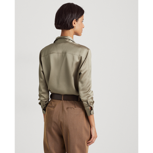Muted Moss Satin Charmeuse Shirt Lauren 5