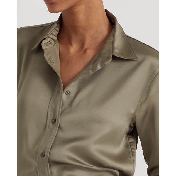 Muted Moss Satin Charmeuse Shirt Lauren 6
