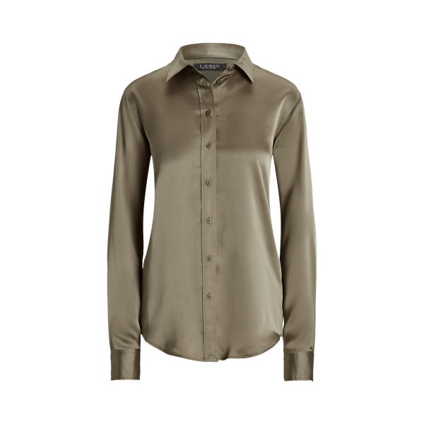 Muted Moss Satin Charmeuse Shirt Lauren 2