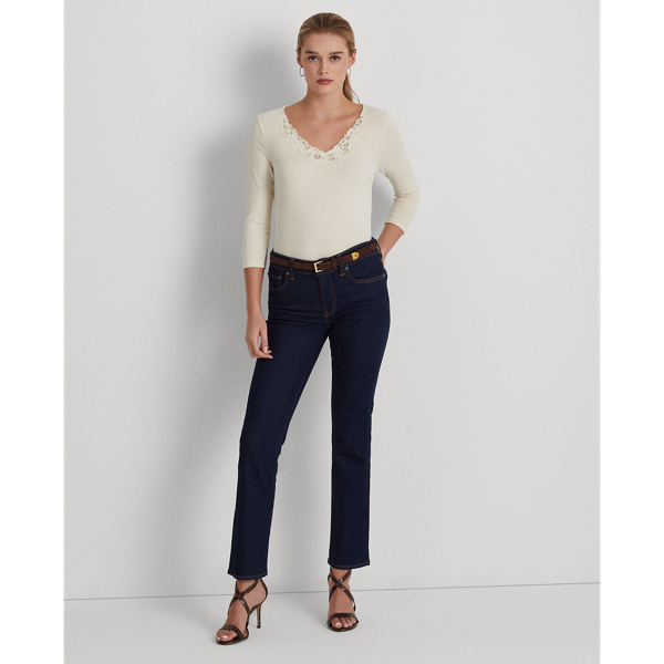 Mascarpone Cream Lace-Trim Stretch Cotton Top Lauren 4