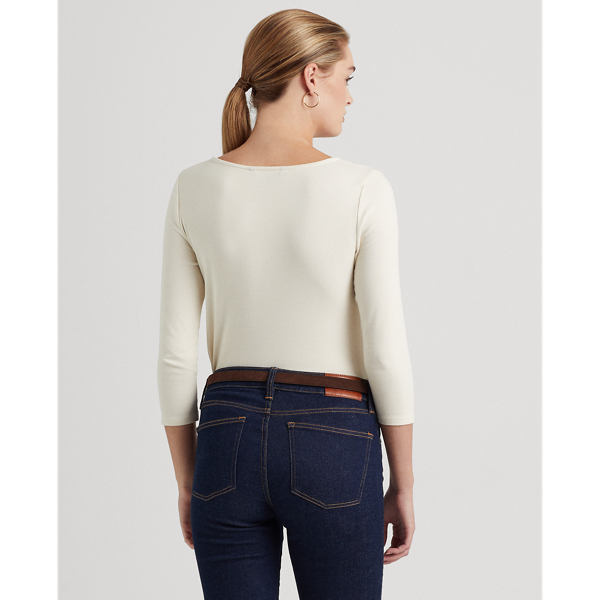 Mascarpone Cream Lace-Trim Stretch Cotton Top Lauren 5