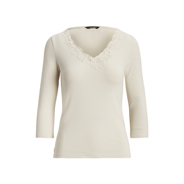 Mascarpone Cream Lace-Trim Stretch Cotton Top Lauren 2