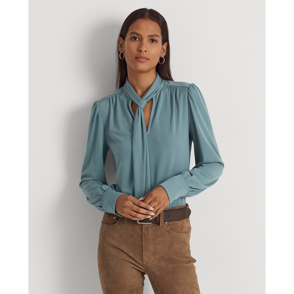 Highland Sea Tie-Neck Jersey Top Lauren 1