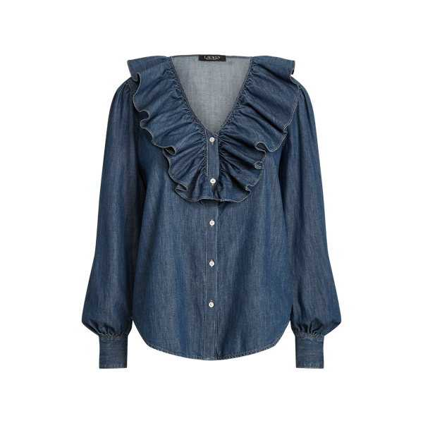 Ruffle-Trim Denim Blouse Lauren 1