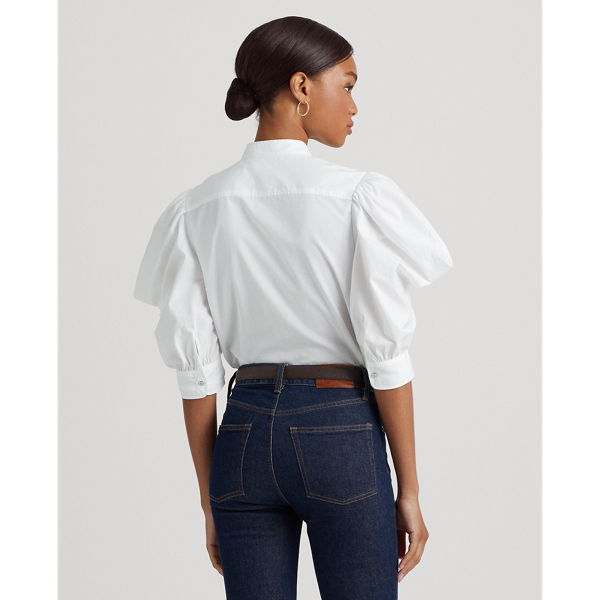 White Puff-Sleeve Cotton Broadcloth Shirt Lauren 5