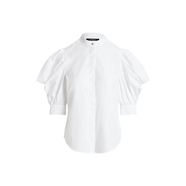 White Puff-Sleeve Cotton Broadcloth Shirt Lauren 2