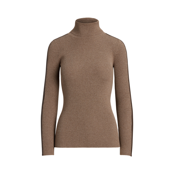 Faux-Leather-Trim Roll Neck Jumper Lauren 1