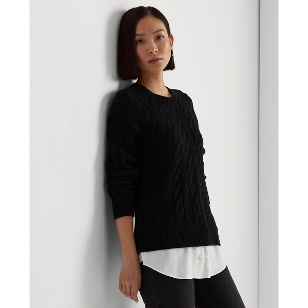 Polo Black Layered Cable-Knit Sweater Lauren 1