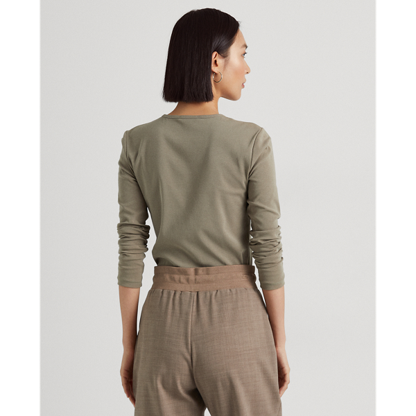 Muted Moss Cotton-Blend Long-Sleeve Top Lauren Petite 5