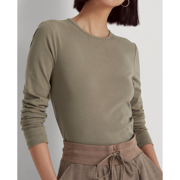 Muted Moss Cotton-Blend Long-Sleeve Top Lauren Petite 6