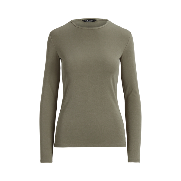 Muted Moss Cotton-Blend Long-Sleeve Top Lauren Petite 2