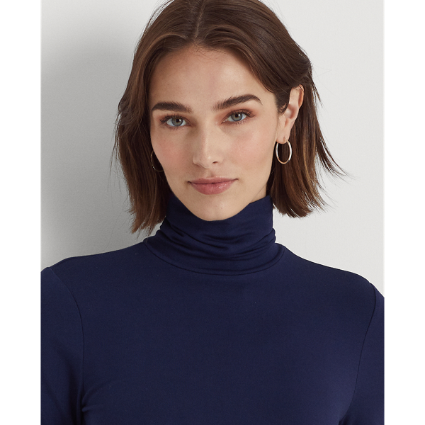Refined Navy Jersey Turtleneck Lauren Petite 6