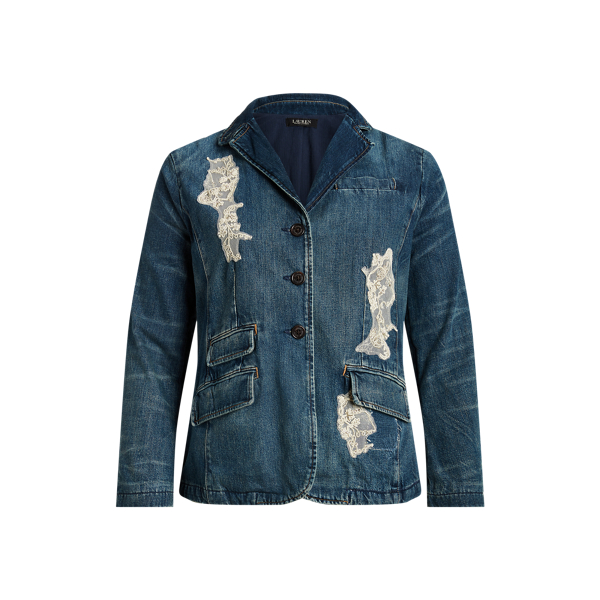 Lace Patchwork Denim Blazer Lauren Woman 1