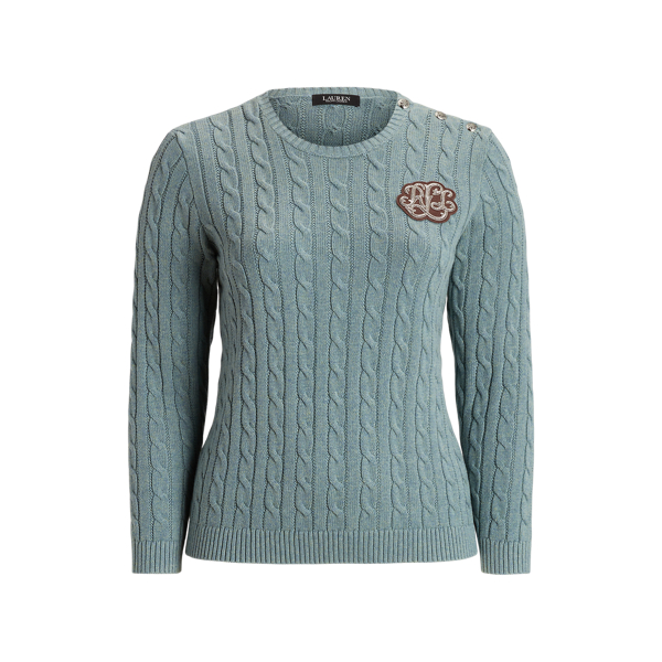 Button-Trim Cable-Knit Sweater Lauren Woman 1