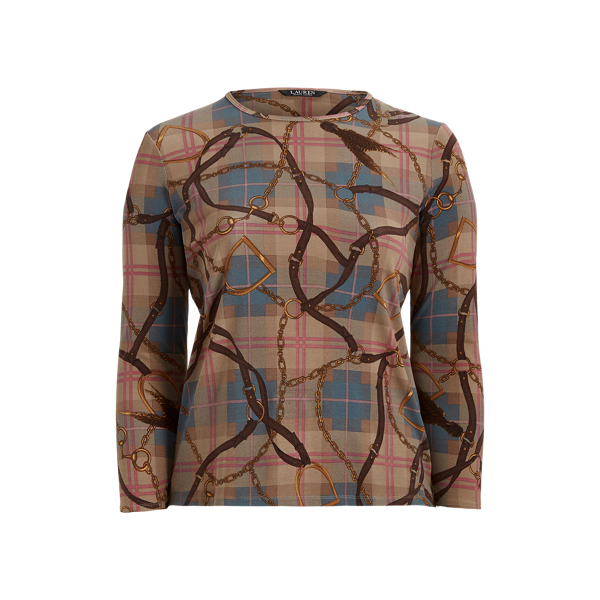 Plaid Stretch Cotton Long-Sleeve Tee Lauren Woman 1