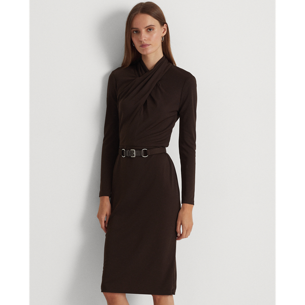 Circuit Brown Belted Mockneck Jersey Dress Lauren 4