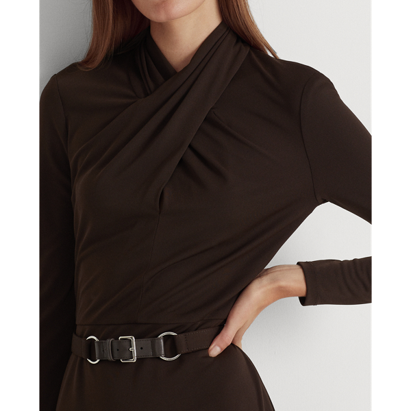 Circuit Brown Belted Mockneck Jersey Dress Lauren 6