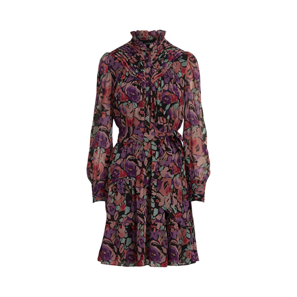 Floral Belted Crinkle Georgette Dress Lauren 1