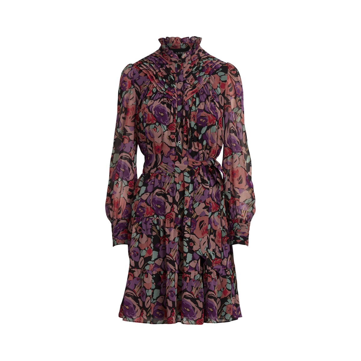 Floral Belted Crinkle Georgette Dress
