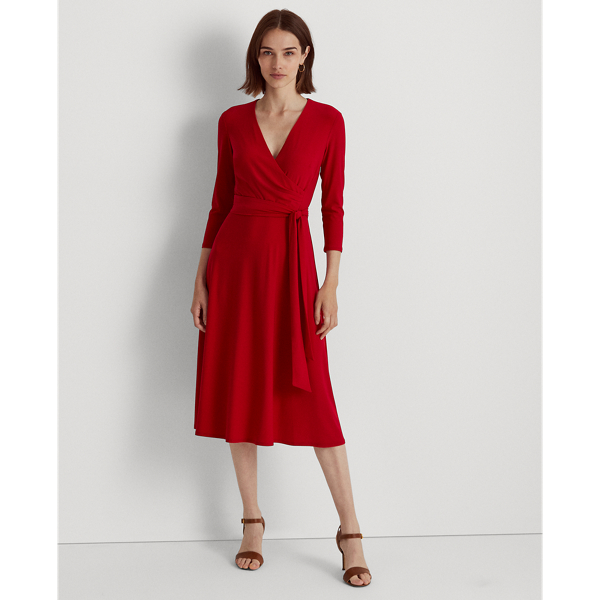 Classic Red Surplice Jersey Dress Lauren Petite 4