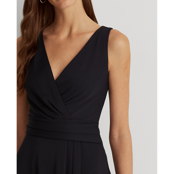 Black Surplice Jersey Sleeveless Dress Lauren Petite 6