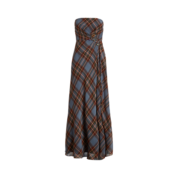Plaid Crinkle Georgette Strapless Gown Lauren 1