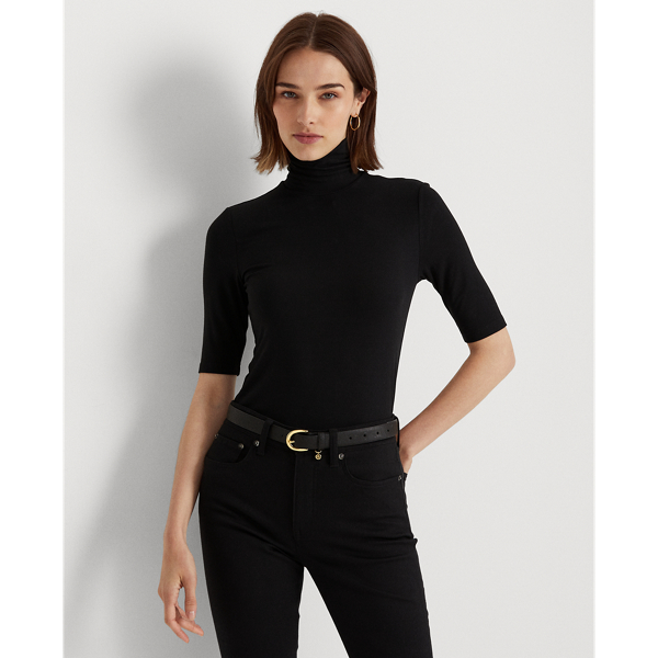 Polo Black Metallic Stretch Jersey Turtleneck Lauren 1