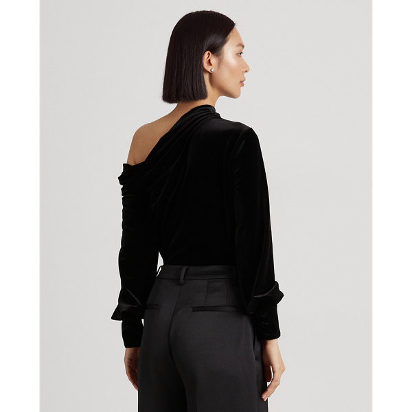 Polo Black One-Shoulder Velvet Top Lauren 5